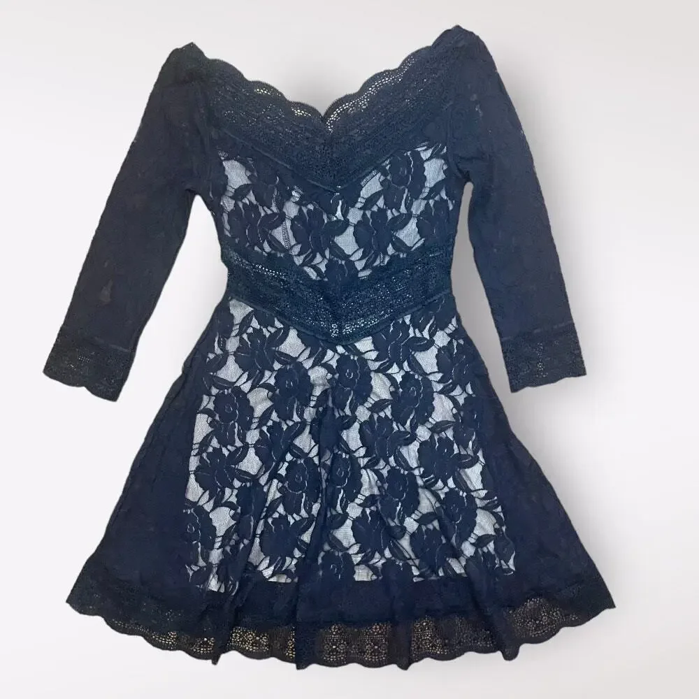 Free People Lacey Affair Lace Cutout Small Black Mini Dress Size S‎